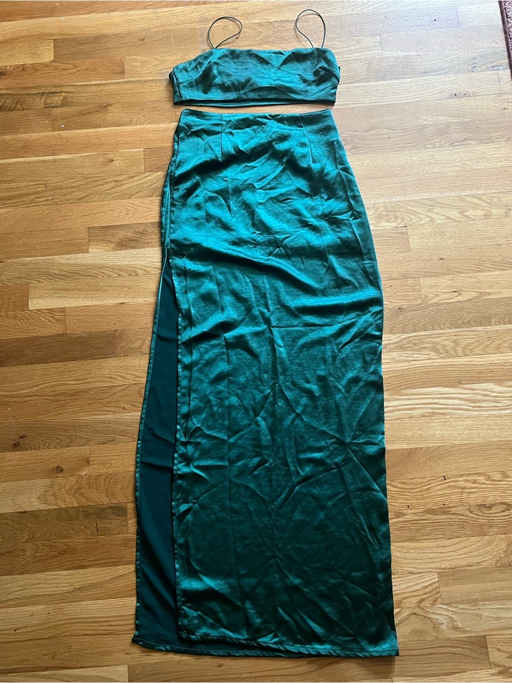Fashion Nova Emerald Green Satin Maxi Skirt